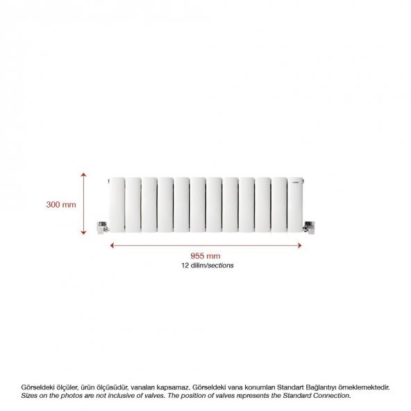 300X955mm Lilac Yatay Beyaz Alüminyum Radyatör Standart Bağlantı - 2