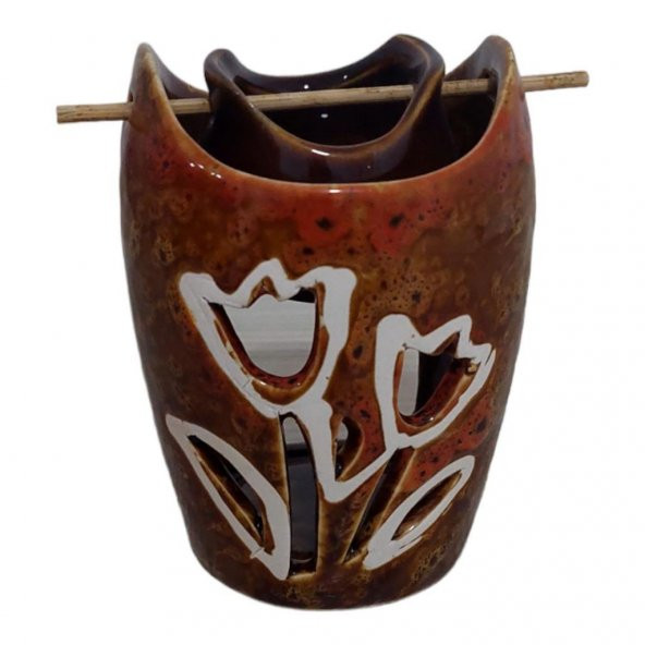 T.Concept Beyaz Gül Desenli Seramik Buhurdanlık Kahverengi 10866 - 3