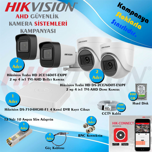 Hikvision AHD 4 Adet 2 Mp Güvenlik Kamera Seti