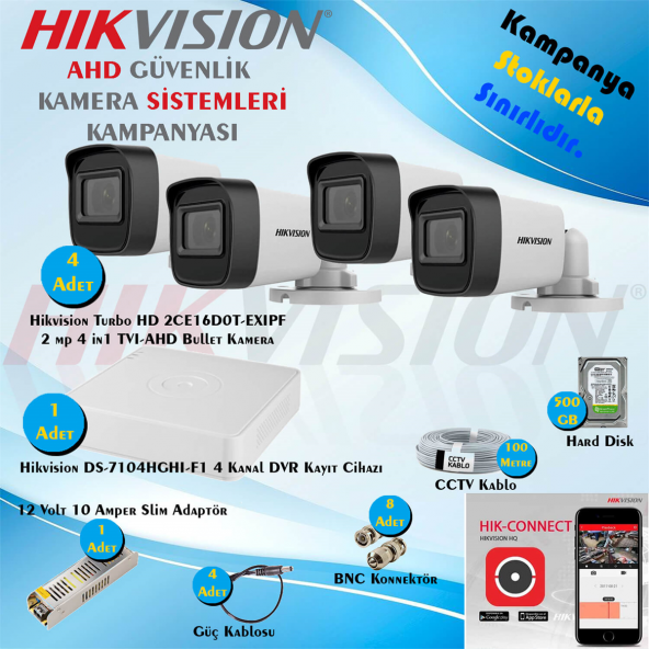 Hikvision AHD 4 Adet 2 Mp Bullet Güvenlik Kamera Seti
