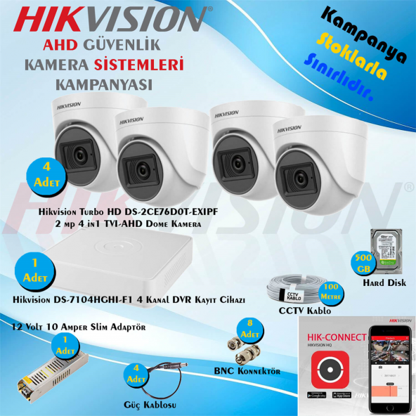 Hikvision AHD 4 Adet 2 Mp Dome Güvenlik Kamera Seti