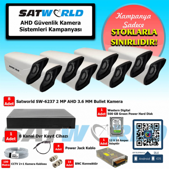 Satworld 2 mp 8 Kanal Bullet Kamera Ahd Güvenlik Sistem Seti