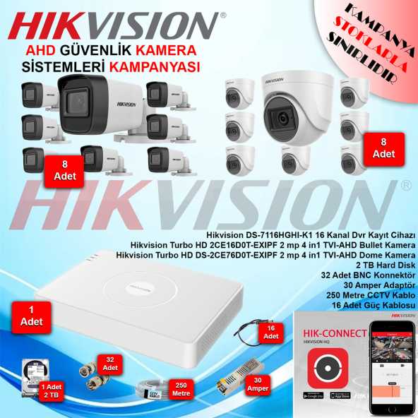 Hikvision AHD 16 Adet 2 Mp Güvenlik Kamera Seti