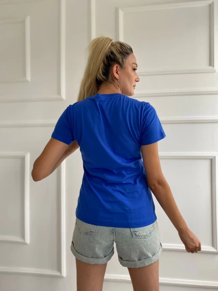 Kadın Basic Tişört Parıs Le Maraıs Baskılı Mavi - Resim 4