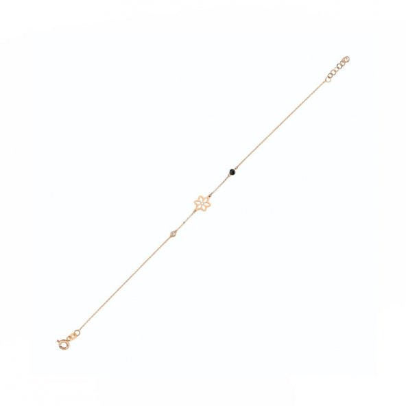 0,02 KARAT BEYAZ PIRLANTA VE 0,20 KARAT SİYAH SPİNELLİ 14 AYAR PEMBE ALTIN BİLEKLİK