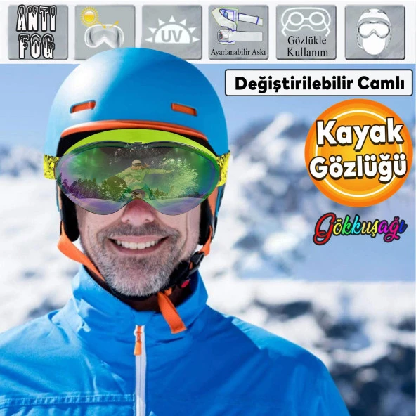 Bellasimo Kayak Gözlüğü Değiştirebilir Camlı Antifog Güneş Kar Gözlük Gökkuşağı Snowboard Glasses Gözlük