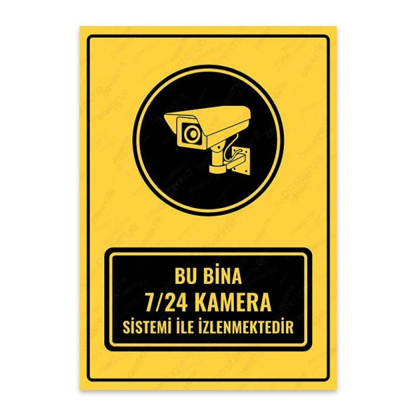 U1086 - Bu Bina 7/24 Kamera Sistemi İle İzlenmektedir Uyarı Levhası (15,4x21,6cm)