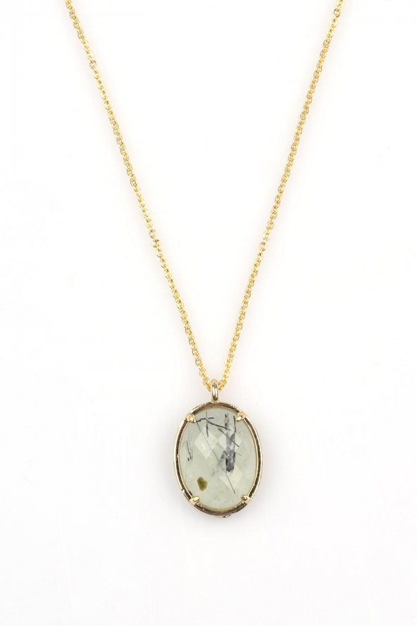 Prehnite Doğal Taş Gold Renkli Kolye