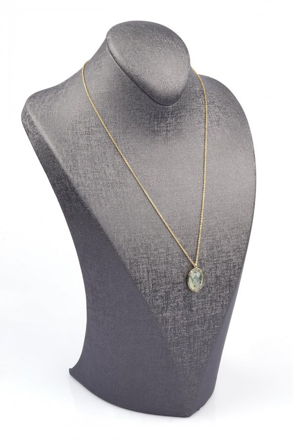Prehnite Doğal Taş Gold Renkli Kolye - 2