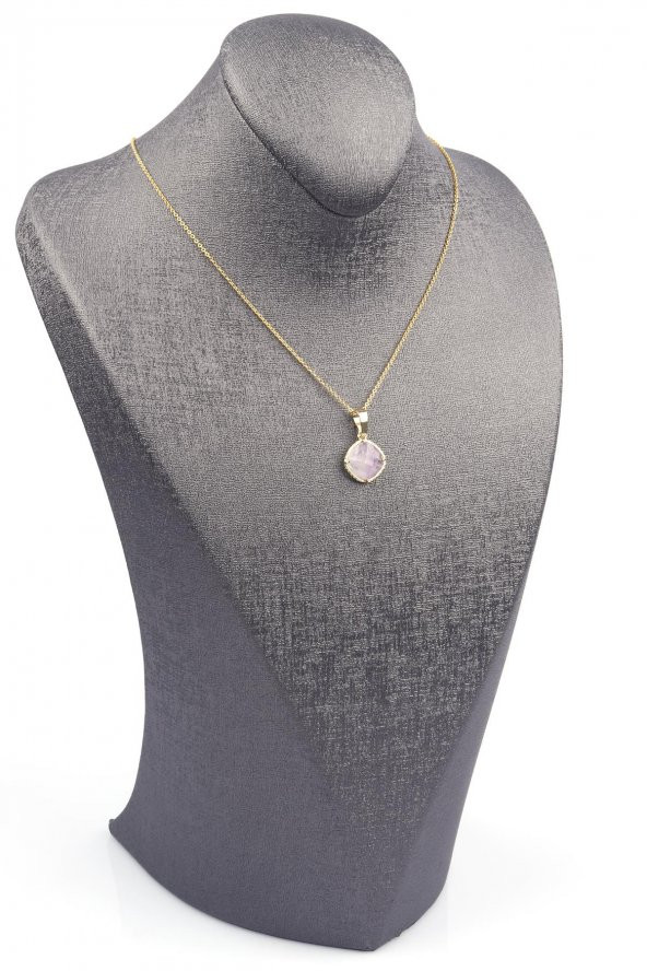 Ametist Doğal Taş Gold Renkli Kolye - Resim 2