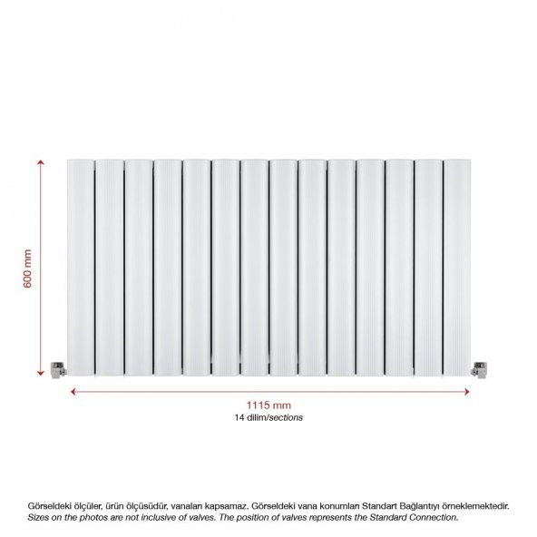 600X1115mm Amber Yatay Beyaz Alüminyum Radyatör Standart Bağlantı - Resim 2