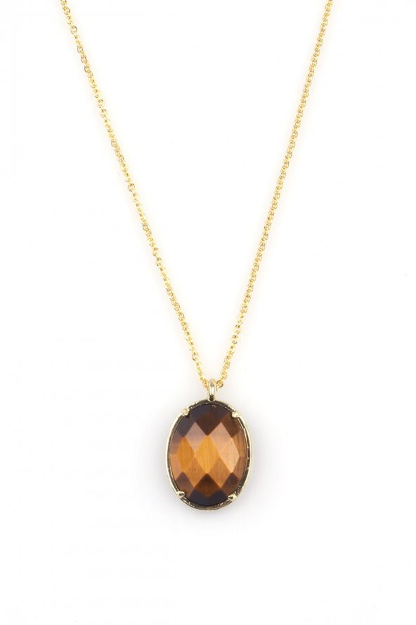 Kaplan Gözü Doğal Taş Gold Renkli Kolye ürün görseli