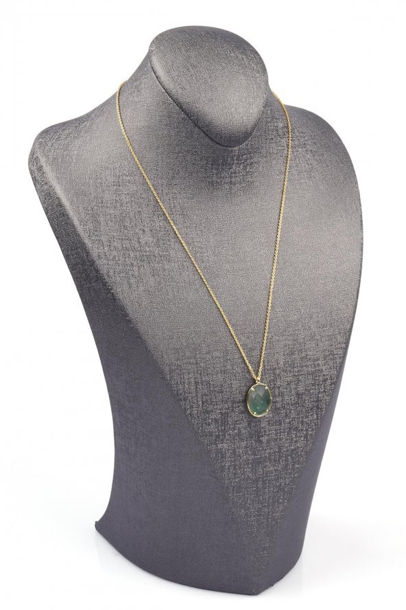 Florit Doğal Taş Gold Renkli Kolye - Resim 2