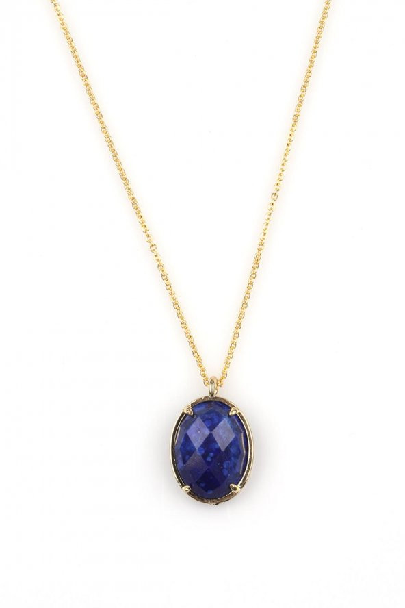 Lapis Lazuli Doğal Taş Gold Renkli Kolye - 1
