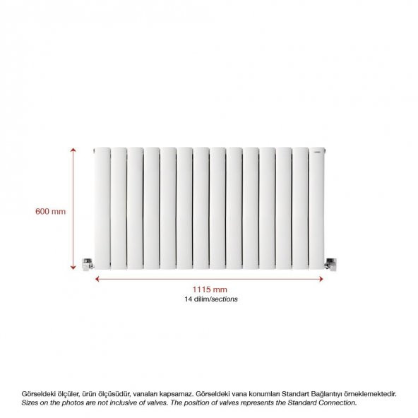 600X1115mm Lilac Yatay Beyaz Alüminyum Radyatör Standart Bağlantı - 2