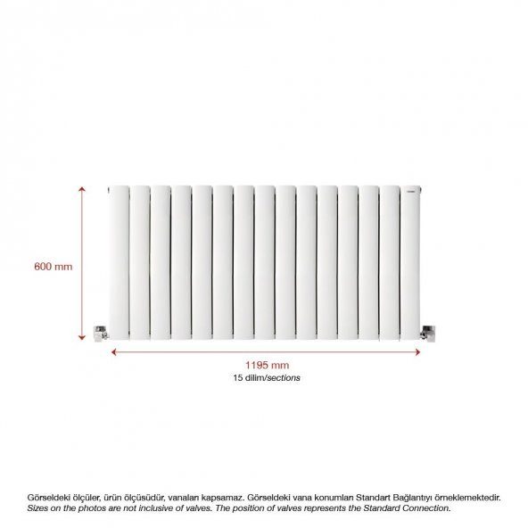 600X1195mm Lilac Yatay Beyaz Alüminyum Radyatör Standart Bağlantı - 2