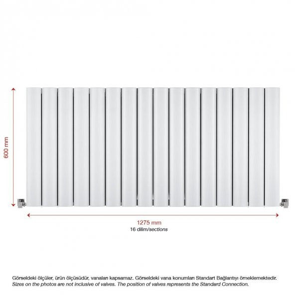 600X1275mm Amber Yatay Beyaz Alüminyum Radyatör Standart Bağlantı - Resim 2