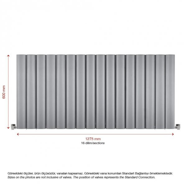 600X1275mm Amber Yatay Gümüş Gri Alüminyum Radyatör Standart Bağlantı - 2