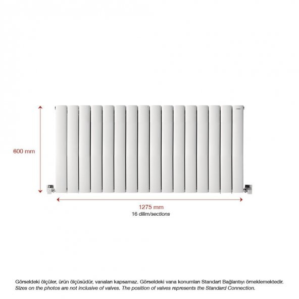 600X1275mm Lilac Yatay Beyaz Alüminyum Radyatör Standart Bağlantı - 2