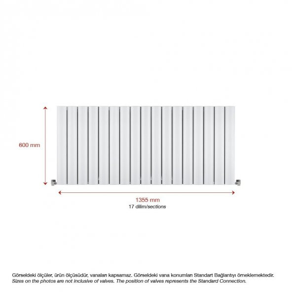 600X1355mm Amber Yatay Beyaz Alüminyum Radyatör Standart Bağlantı - 2