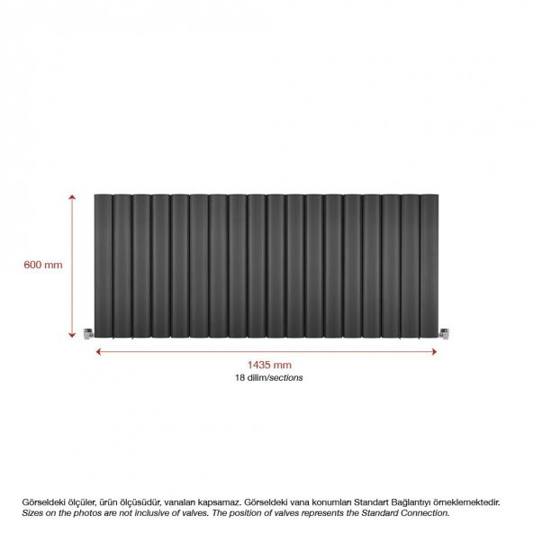 600X1435mm Amber Yatay Antrasit Alüminyum Radyatör Standart Bağlantı - 2
