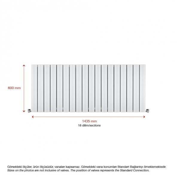 600X1435mm Amber Yatay Beyaz Alüminyum Radyatör Standart Bağlantı - 2