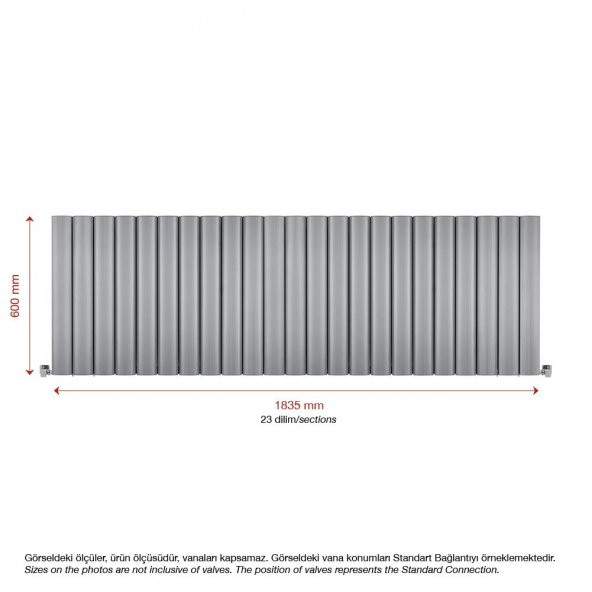 600X1835mm Amber Yatay Gümüş Gri Alüminyum Radyatör Standart Bağlantı - 2