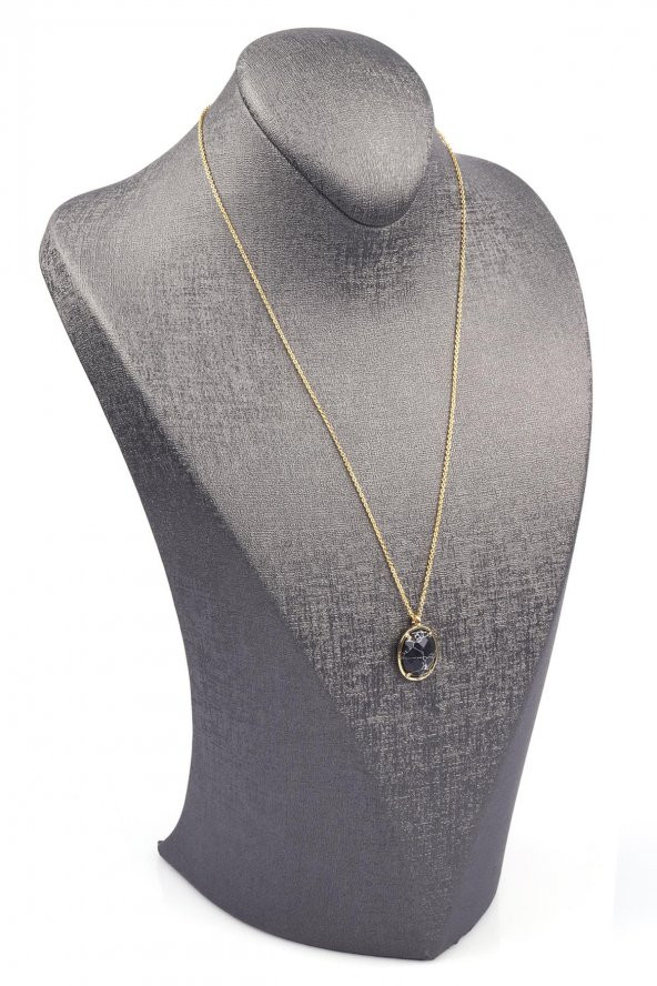 Siyah Jasper Doğal Taş Gold Renkli Kolye - Resim 2