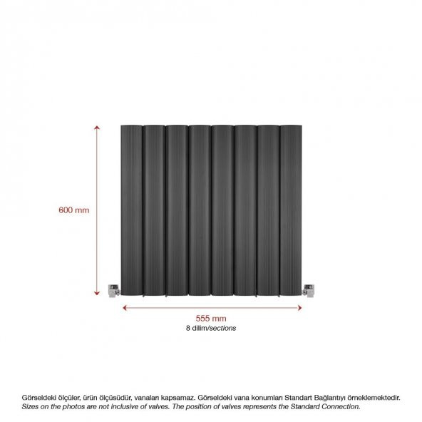 600X555mm Amber Yatay Antrasit Alüminyum Radyatör Standart Bağlantı - Resim 2