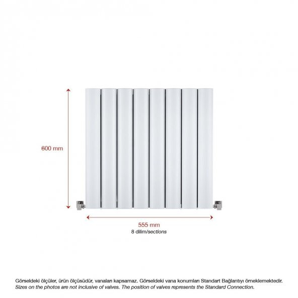 600X555mm Amber Yatay Beyaz Alüminyum Radyatör Standart Bağlantı - 2