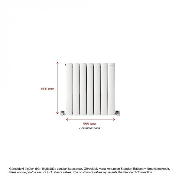 600X555mm Lilac Yatay Beyaz Alüminyum Radyatör Standart Bağlantı - Resim 2