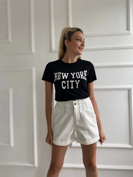 Kadın Basic Tişört Newyork City Baskılı Siyah - Resim 2