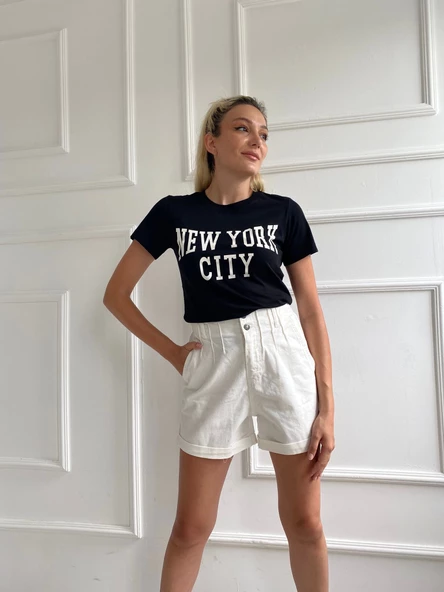 Kadın Basic Tişört Newyork City Baskılı Siyah - Resim 5