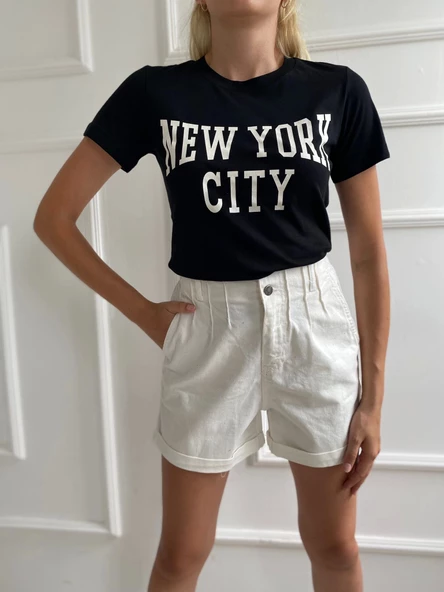 Kadın Basic Tişört Newyork City Baskılı Siyah - Resim 3
