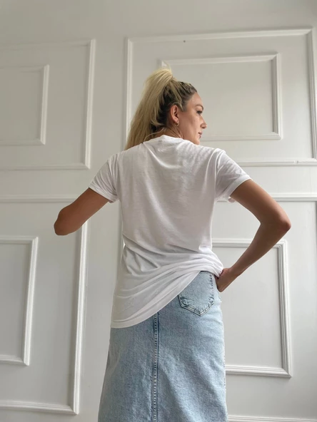 Kadın Basic Tişört Harvard Baskılı Beyaz - Resim 5