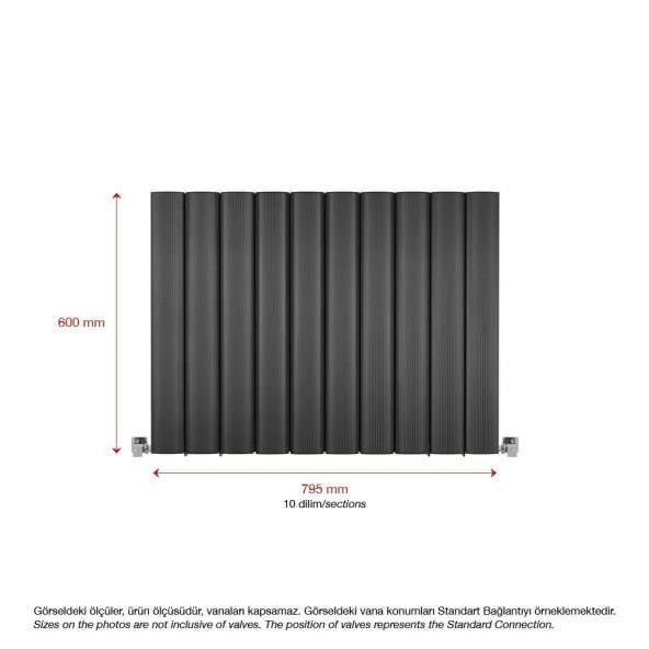 600X795mm Amber Yatay Antrasit Alüminyum Radyatör Standart Bağlantı - 2