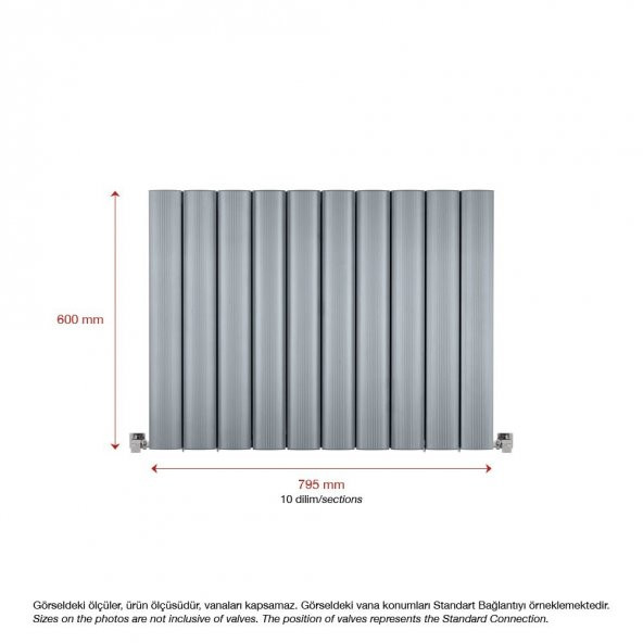 600X795mm Amber Yatay Gümüş Gri Alüminyum Radyatör Standart Bağlantı - 2