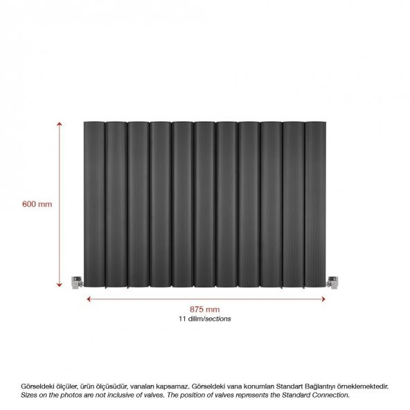 600X875mm Amber Yatay Antrasit Alüminyum Radyatör Standart Bağlantı - 2