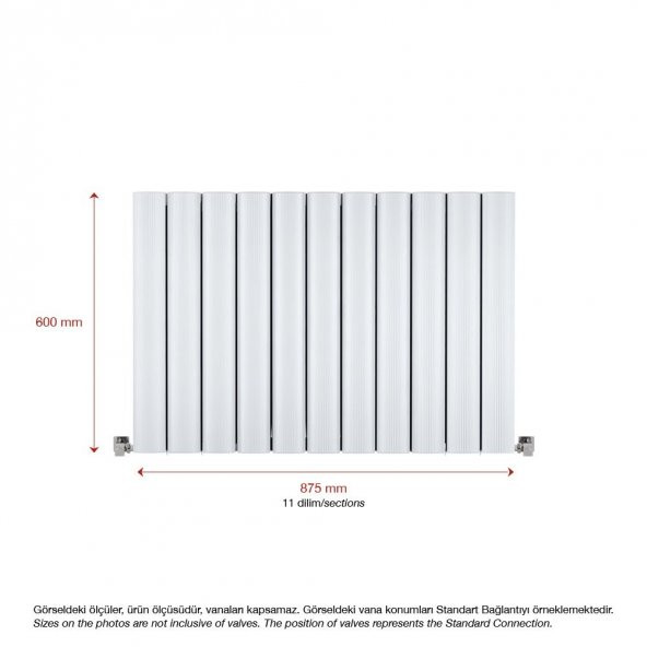 600X875mm Amber Yatay Beyaz Alüminyum Radyatör Standart Bağlantı - 2