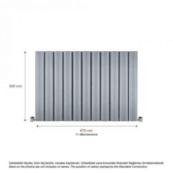 600X875mm Amber Yatay Gümüş Gri Alüminyum Radyatör Standart Bağlantı - 2