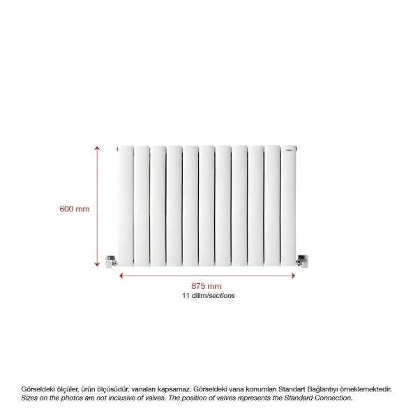 600X875mm Lilac Yatay Beyaz Alüminyum Radyatör Standart Bağlantı - 2