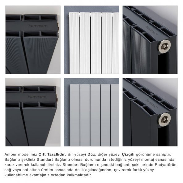 600X955mm Amber Yatay Gümüş Gri Alüminyum Radyatör Standart Bağlantı - Resim 3