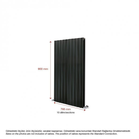 900X795mm Amber Dikey Antrasit Alüminyum Radyatör Standart Bağlantı - 2