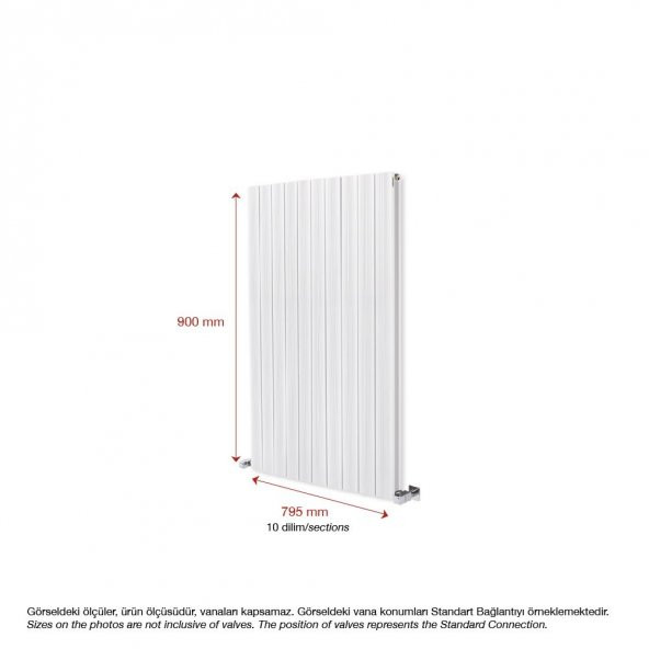 900X795mm Amber Dikey Beyaz Alüminyum Radyatör Standart Bağlantı - Resim 2