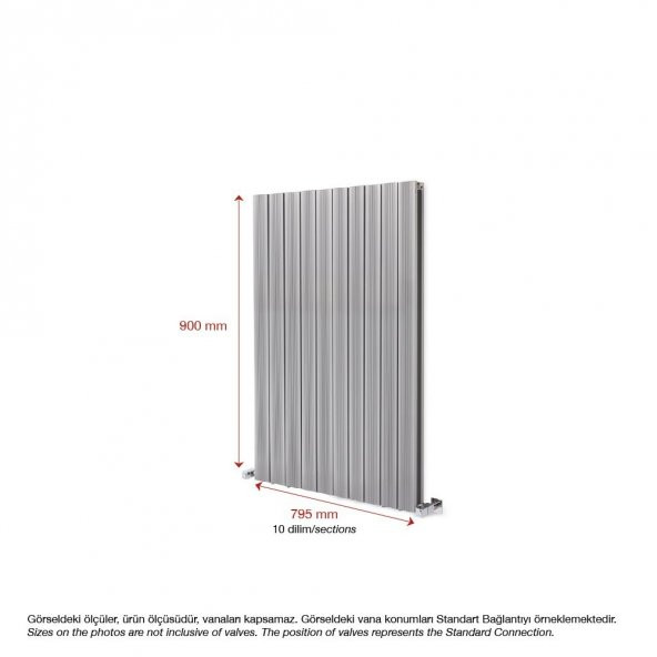 900X795mm Amber Dikey Gümüş Gri Alüminyum Radyatör Standart Bağlantı - Resim 2