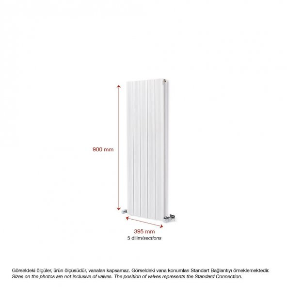 900X395mm Amber Dikey Beyaz Alüminyum Radyatör Standart Bağlantı - 2