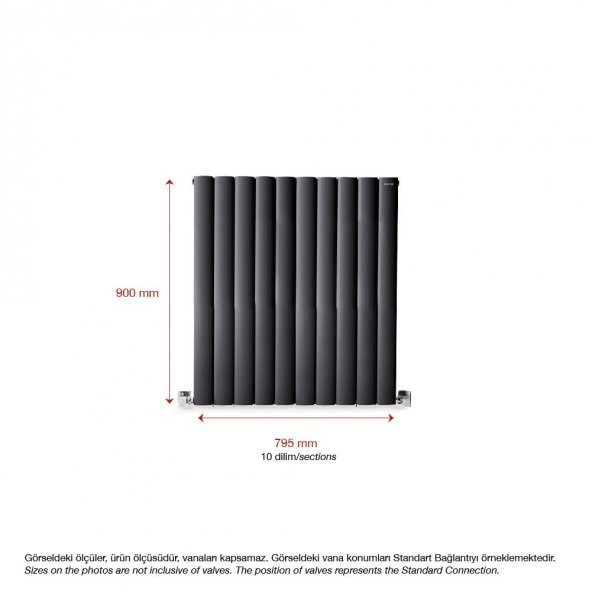900x795mm Alüminyum Radyatör Lilac Dikey Antrasit  Standart Bağlantı - 2