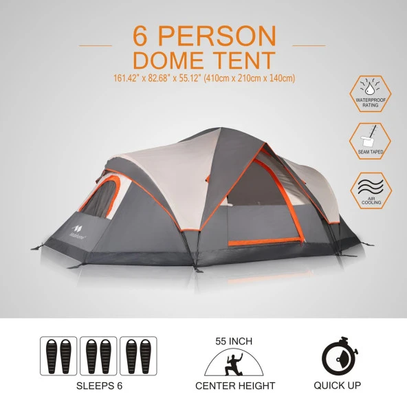 MobiHome DomeHike 6 Kişilik Otomatik Çadır-GRİ - 4