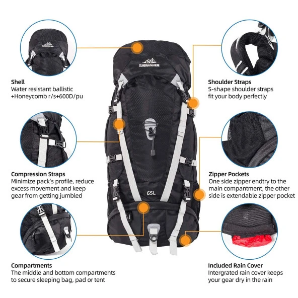 QuickUP Hiking Sırt Çantası 65 Litre-SİYAH - 3