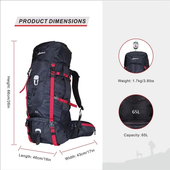 QuickUP Hiking Sırt Çantası 65 Litre-SİYAH - 2